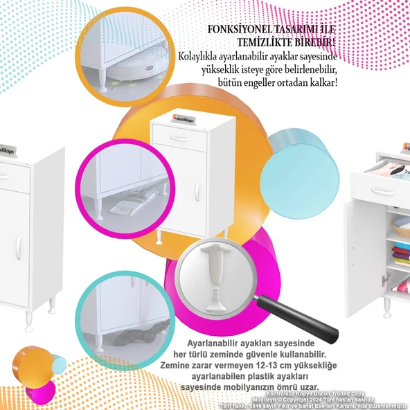 Modilayn EMİR 35 x 88 x 32,5 cm 1 Çekmece 1 Kapak 3 Raf 4 Bölme Çok Amaçlı Banyo & Mutfak Dolabı - 6