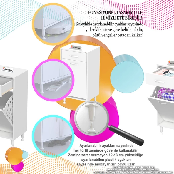 Modilayn EMİR 35x88x32,5 cm 1 Göz Sepetli kirli çamaşır pratik çok foksiyonlu düzenleyici dolap - 6