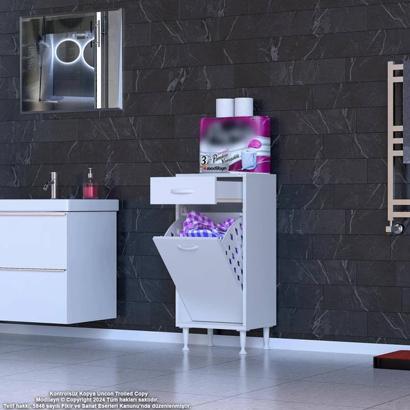 Modilayn EMİR 35 x 88 x 32,5 cm 1 Göz Sepetli kirli çamaşır banyo dolabı piratik çok foksiyonlu düzenleyici dolap - 4