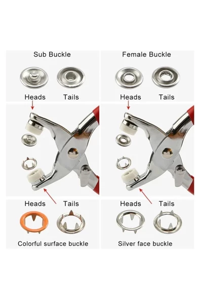 9.5 Mm Metal Çıt Çıt, El Pensesi, Set- Gömlek Ve Bebe Çıtçıt Montaj Seti Düğme Pensesi - 4