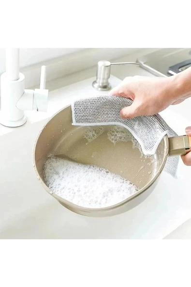 Telli Bulaşık Bezi Ovma Teli ve Çok Amaçlı Multi İnce Temizlik Fırçası 4  ADET - 4