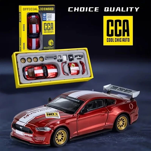 1 Kutu 1:42 Ford Mustang GT 2018 Kırmızı Araba Modeli Modifiye Edilebilir, Kapıları Açılabilir, Aksesuarları Değiştirile