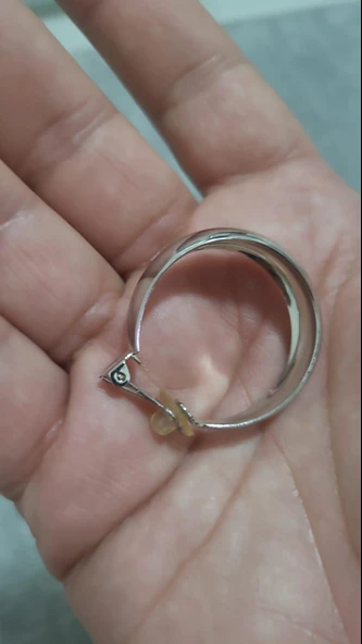 Bombeli Halka Unisex Krom  Geniş Çelik Küpe Çifti 3,5cm  alithestereo - Resim 2