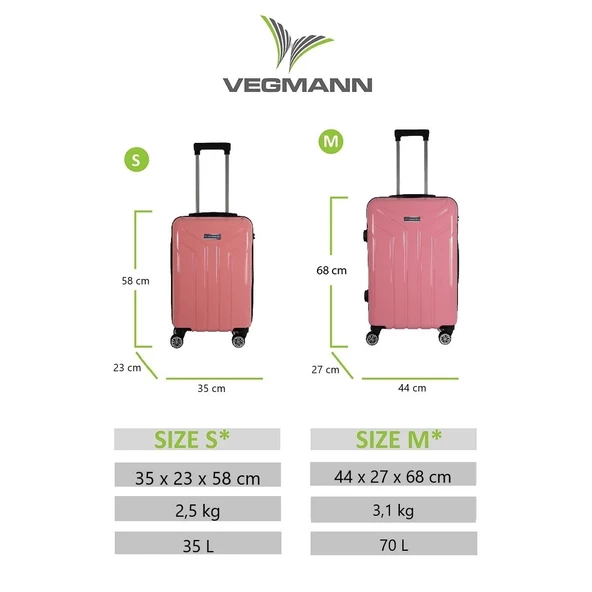 Vegmann Vela Pembe 2'li Valiz Seti Orta Boy ,Kabin Boy - 2