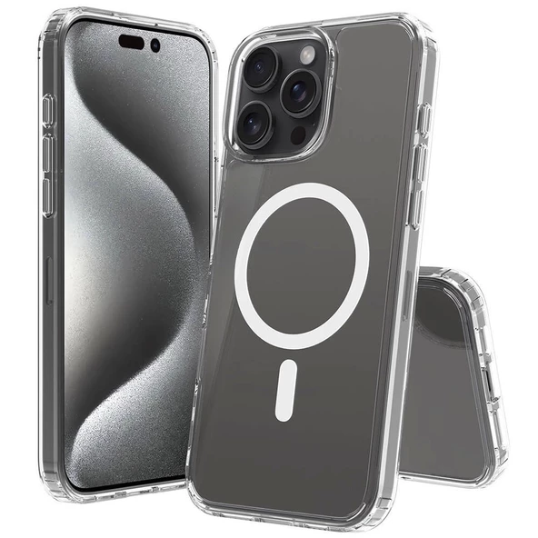 Apple iPhone 16 Pro Max Kılıf Magsafe Şarj Özellikli Şeffaf Sert PC Redclick Embos Kapak - Resim 3
