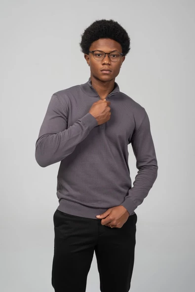 Erkek Yarım Balıkçı Yaka Fermuarlı Yumuşak Dokulu Mevsimlik Triko Kazak - 12