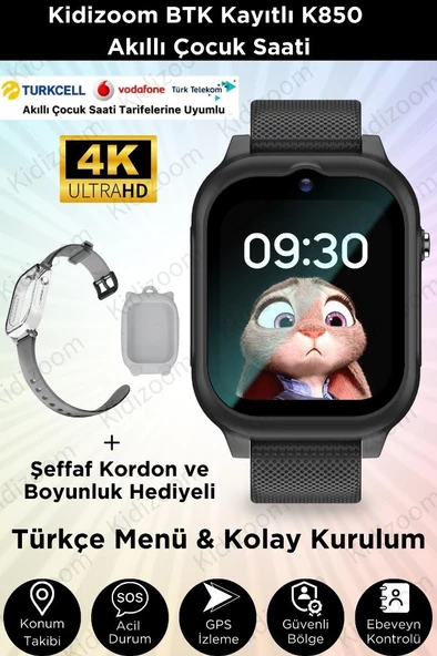 K850 Akıllı Çocuk Saati Sim Kartlı Konum Görüntülü Konuşma Özellikli Boyunluk Hediyeli Çocuk Saati - 9
