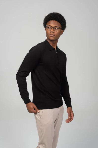 Erkek Polo Yaka Fermuarlı Yumuşak Dokulu Triko Kazak - 3