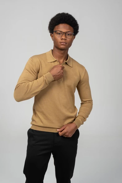 Erkek Polo Yaka Fermuarlı Yumuşak Dokulu Triko Kazak - 11