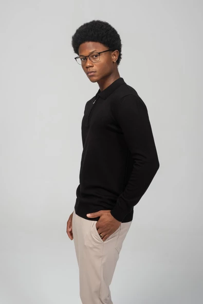 Erkek Polo Yaka Fermuarlı Yumuşak Dokulu Triko Kazak - 2