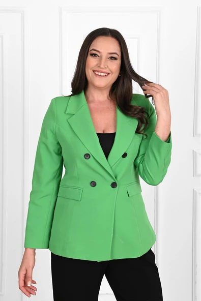 Kadın Astarlı Büyük Beden Blazer Ceket 0101-1 - 10