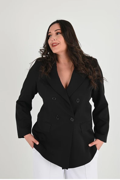 Kadın Astarlı Büyük Beden Blazer Ceket 0101-1 - 2
