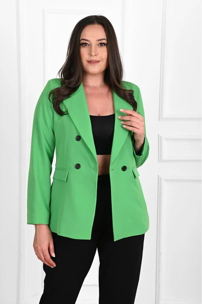 Kadın Astarlı Büyük Beden Blazer Ceket 0101-1 - 8