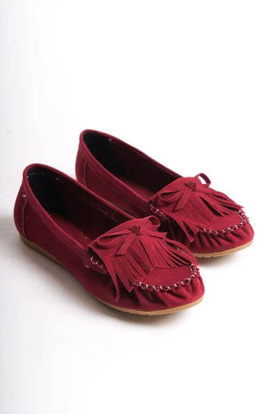 PS-100 Bordo Süet Püsküllü Günlük Kadın Babet - 3