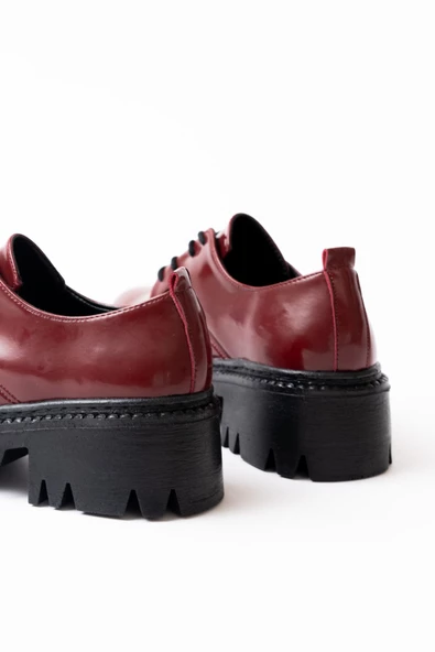 868-754 Bordo Rugan Bağcıklı Günlük Yüksek Tabanlı Loafer Ayakkabı - 6