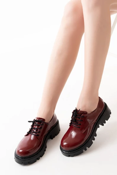 868-754 Bordo Rugan Bağcıklı Günlük Yüksek Tabanlı Loafer Ayakkabı - 2