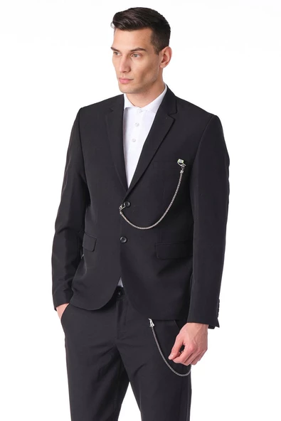 CEKMON Erkek Regular Fit Zincir Detaylı Blazer Rahat Klasik Ceket - 4