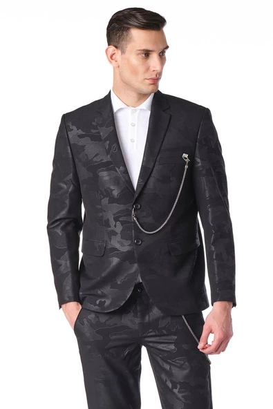 CEKMON Erkek Regular Fit Zincir Detaylı Blazer Rahat Klasik Ceket - 1