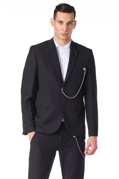 CEKMON Erkek Regular Fit Zincir Detaylı Blazer Rahat Klasik Ceket - 2