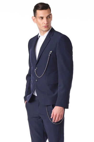CEKMON Erkek Regular Fit Zincir Detaylı Blazer Rahat Klasik Ceket - 7