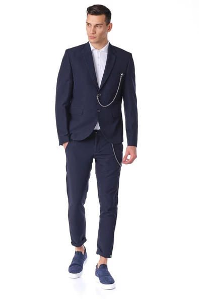 CEKMON Erkek Regular Fit Zincir Detaylı Blazer Rahat Klasik Ceket - 9