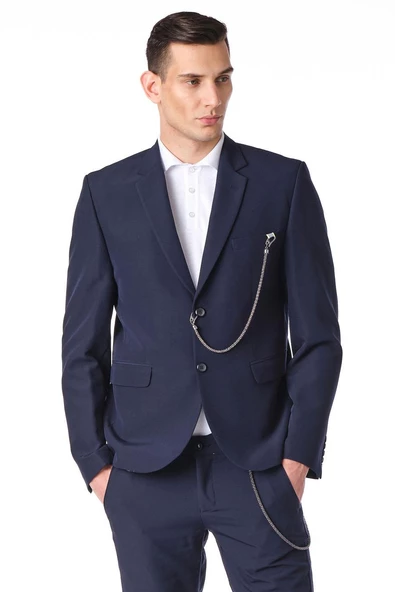CEKMON Erkek Regular Fit Zincir Detaylı Blazer Rahat Klasik Ceket - 6