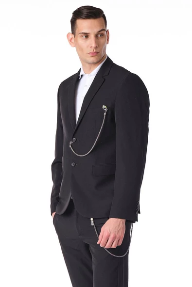 CEKMON Erkek Regular Fit Zincir Detaylı Blazer Rahat Klasik Ceket - 3