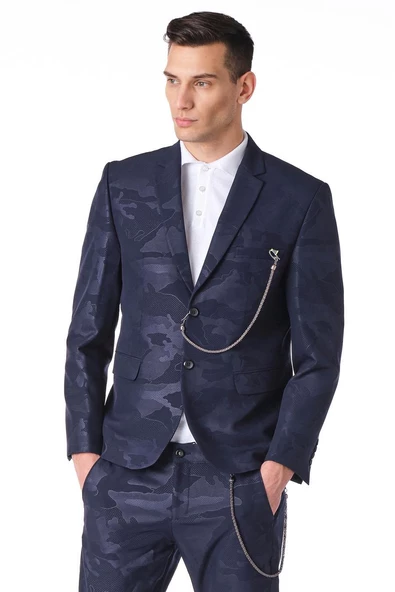 CEKMON Erkek Regular Fit Zincir Detaylı Blazer Rahat Klasik Ceket - 10