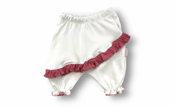 Çiçek Nakışlı Roman Şalvar Bandanalı Kısa Kollu Sweat 3lü Kız Bebek Takımı Nar Çiçeği - 3