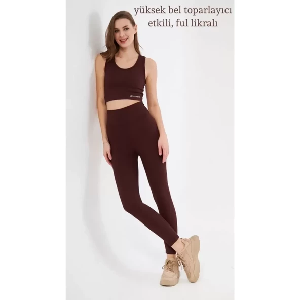 Lucky Life Kadın Crop Tayt İkili Spor Takımı - Bordo