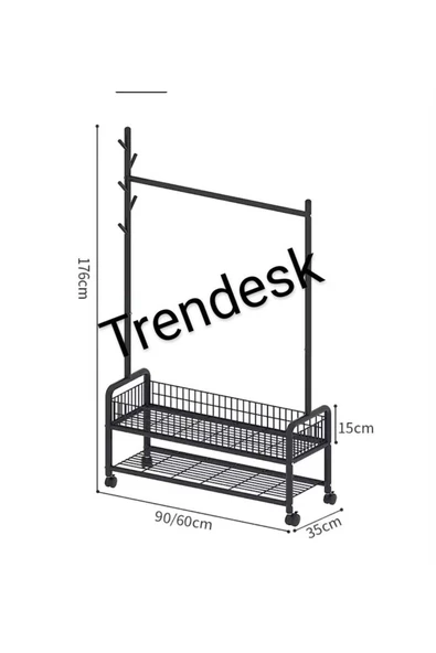 TRENDESK Metal Siyah /Beyaz /Krem 2 Raflı Raflı Konfeksiyon Askılığı  Ayaklı Elbise Askılığı 176cm - 3