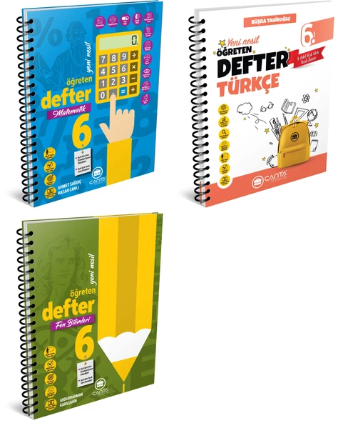 Çanta 2025 6. Sınıf Matematik + Türkçe + Fen Öğreten Defter Seti 3 Kitap