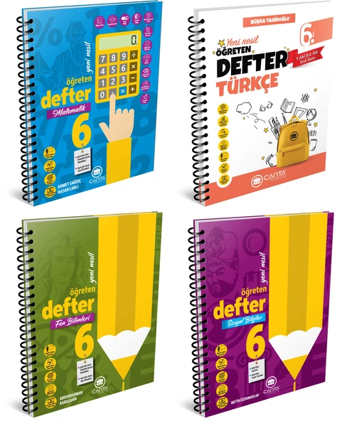 Çanta 2025 6. Sınıf Matematik + Türkçe + Fen + Sosyal Öğreten Defter Seti 4 Kitap
