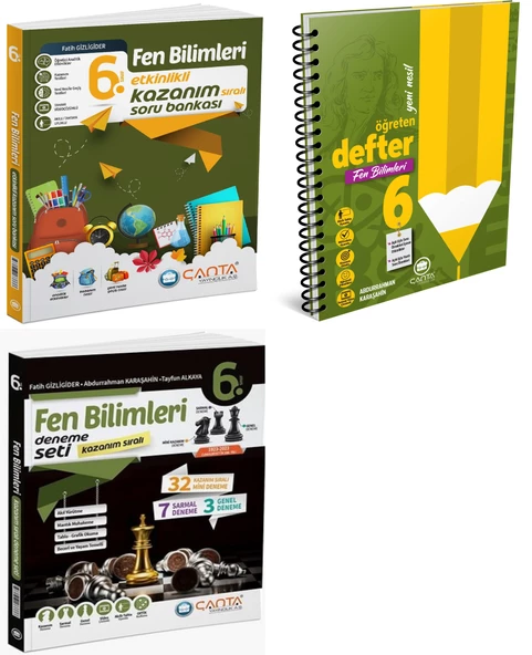 Çanta 2025 6. Sınıf Fen Bilimleri Etkinlikli Soru + Öğreten Defter + Kazanım Deneme Seti 3 Kitap