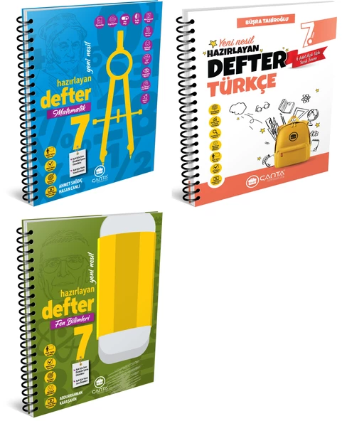 Çanta 2025 7. Sınıf Matematik + Türkçe + Fen Hazırlayan Defter Seti 3 Kitap