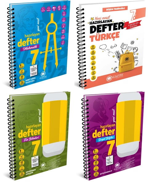 Çanta 2025 7. Sınıf Matematik + Türkçe + Fen + Sosyal Hazırlayan Defter Seti 4 Kitap