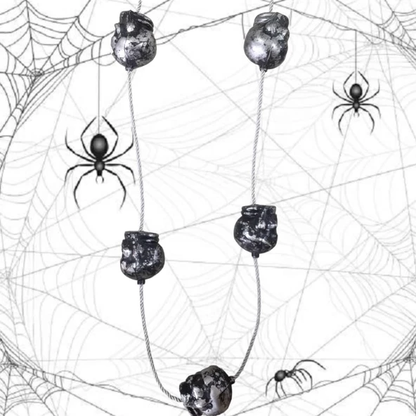 Cadılar Bayramı Asma Kurukafa Dekor 120cm Gümüş ürün görseli