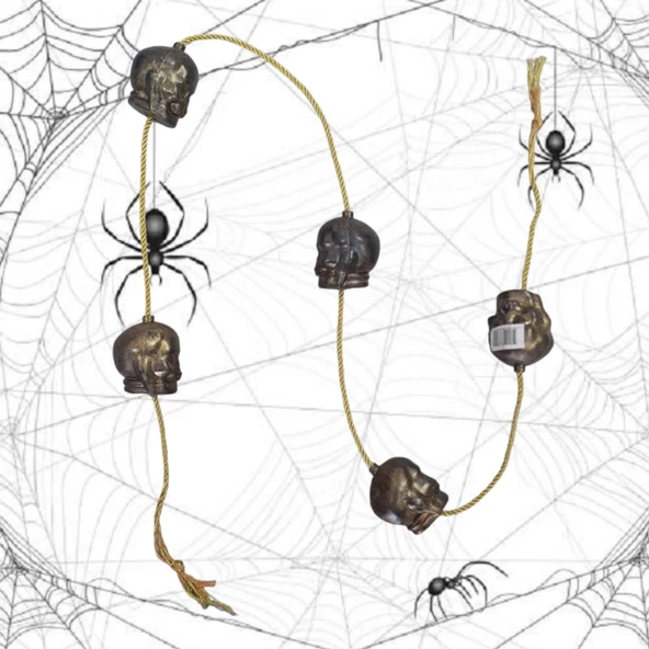 Cadılar Bayramı Asma Kurukafa Dekor 120cm Altın ürün görseli