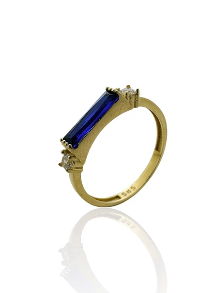 Baget Safir Taş Üst Kalite 14 Ayar Altın Yüzük - Resim 2