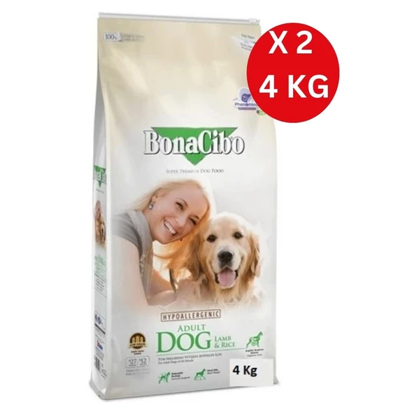 Bonacibo Adult Dog Lamb & Rice Hipoalerjenik Kuzulu Yetişkin Köpek Maması 4 kg x 2 Paket