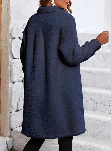 Peluş Gögüs Cep Detaylı Düğmeli Ceket - 2