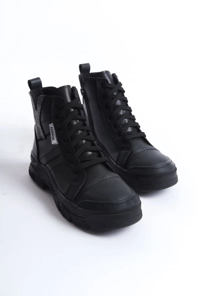 AMBER Bağcıklı Fermuarlı Ortopedik Taban Suya ve Soğuğa Dayanıklı Siyah Kadın Spor Bot - 4