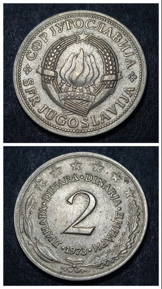 Escoines Koleksiyon 1973 Yugoslavya 2 Dinar CA eski yabancı madeni para - 3996366c1e1ddbe855