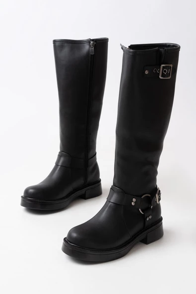 Siyah Toka Aksesuarlı Fermuarlı Günlük Kadın Çizme - Resim 4
