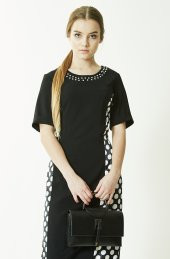 BÜYÜK BEDEN SİYAH PUANTİYELİ ABİYE ELBİSE 1100 SİYAH - 1