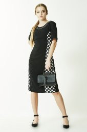 BÜYÜK BEDEN SİYAH PUANTİYELİ ABİYE ELBİSE 1100 SİYAH - 3