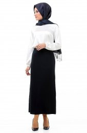 KADIN BÜYÜK BEDEN BAYAN ETEK KALEM ARKA KAPALI YIRTMAÇ 90 CM BOYUNDA SORALLİNE 754 LACİVERT - 2