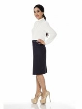 BAYAN DİZ ALTI ETEK 60 CM BOYUNDA ARKA A YIRTMAÇ 10 CM LİK 740 LACİVERT SORALLİNE - 1