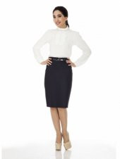 BAYAN DİZ ALTI ETEK 60 CM BOYUNDA ARKA A YIRTMAÇ 10 CM LİK 740 LACİVERT SORALLİNE - 3