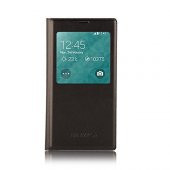 FitCase Samsung Galaxy S5 (G900) S View Dikişli Deri Pencereli Kılıf Siyah - 1